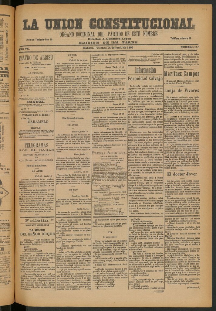 Miniatura de La Unión Constitucional: Órgano oficial del partido de este nombre del 14 de junio de 1895