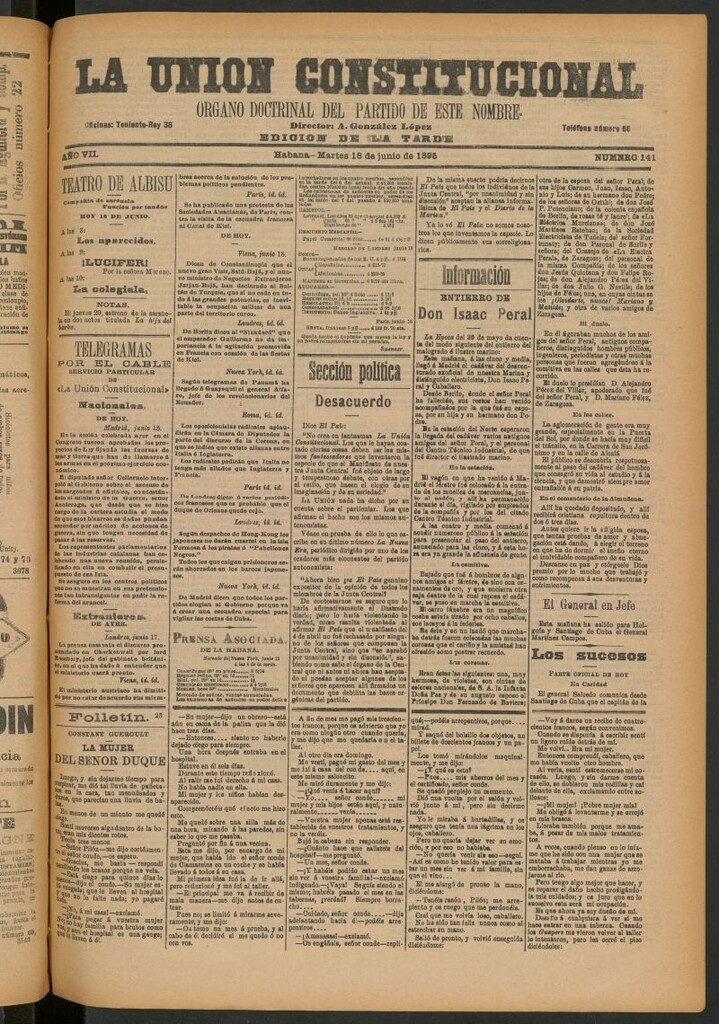 Miniatura de La Unión Constitucional: Órgano oficial del partido de este nombre del 18 de junio de 1895