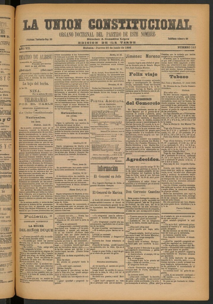 Miniatura de La Unión Constitucional: Órgano oficial del partido de este nombre del 20 de junio de 1895