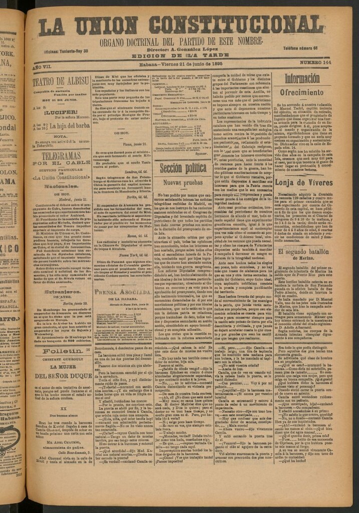 Miniatura de La Unión Constitucional: Órgano oficial del partido de este nombre del 21 de junio de 1895