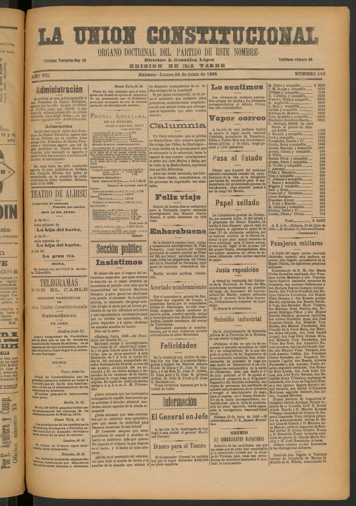 Miniatura de La Unión Constitucional: Órgano oficial del partido de este nombre del 24 de junio de 1895