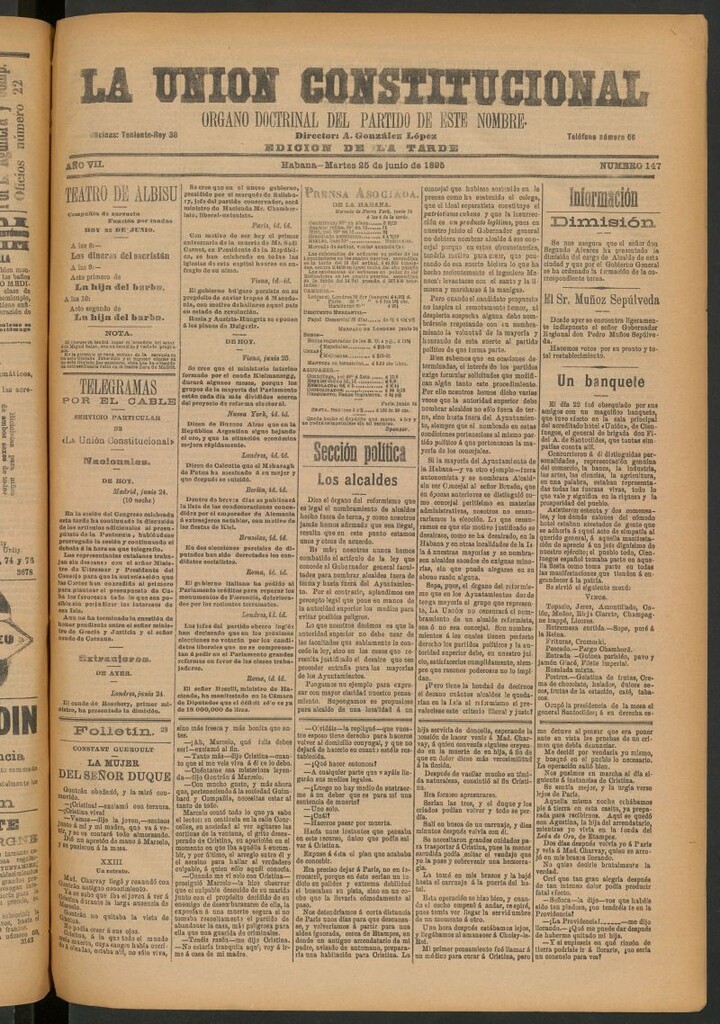 Miniatura de La Unión Constitucional: Órgano oficial del partido de este nombre del 25 de junio de 1895