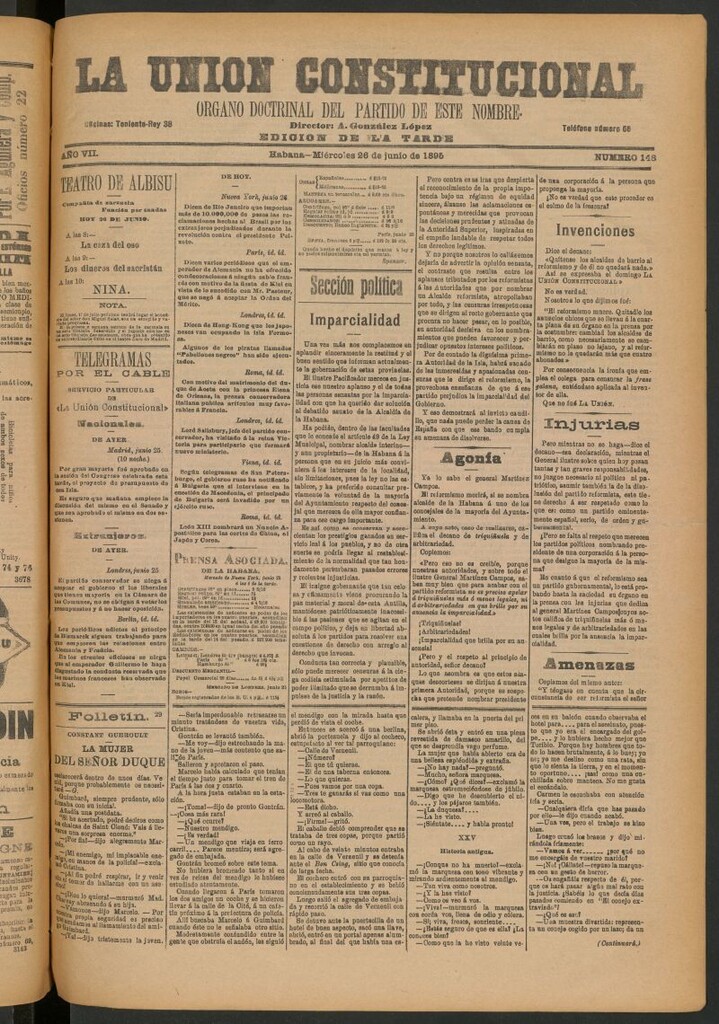 Miniatura de La Unión Constitucional: Órgano oficial del partido de este nombre del 26 de junio de 1895