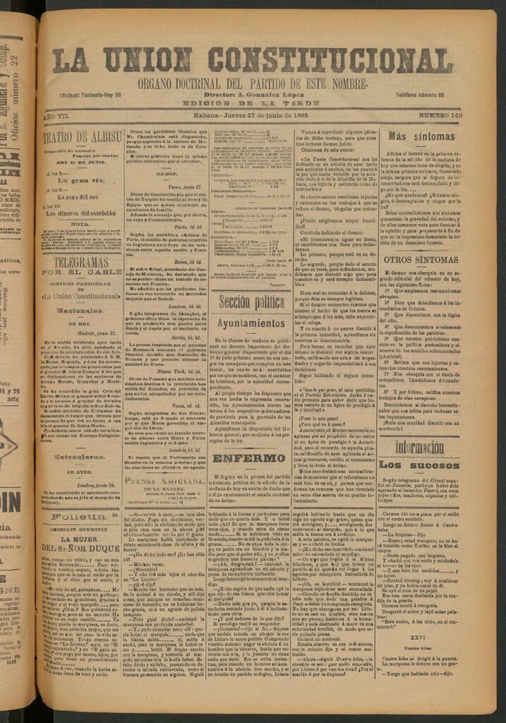 Miniatura de La Unión Constitucional: Órgano oficial del partido de este nombre del 27 de junio de 1895