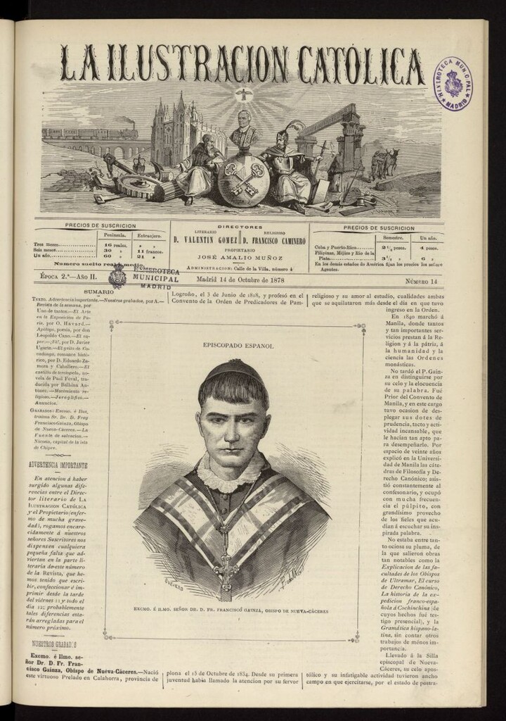 Miniatura de La Ilustración Católica del 14 de octubre de 1878