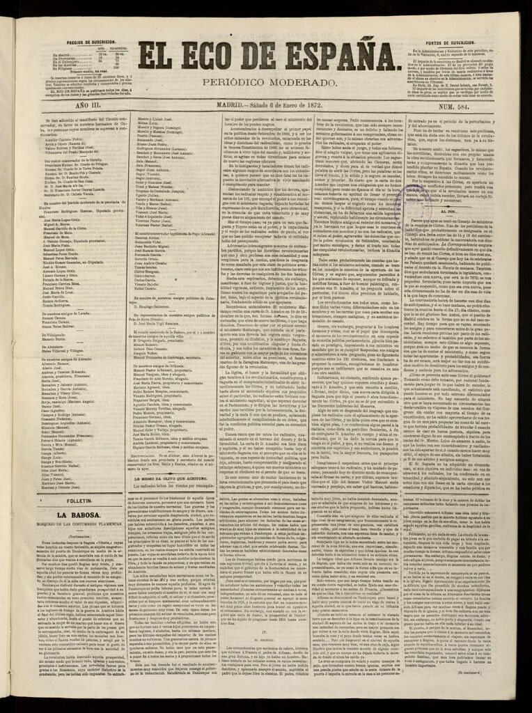 Miniatura de El Eco de España del 6 de enero de 1872