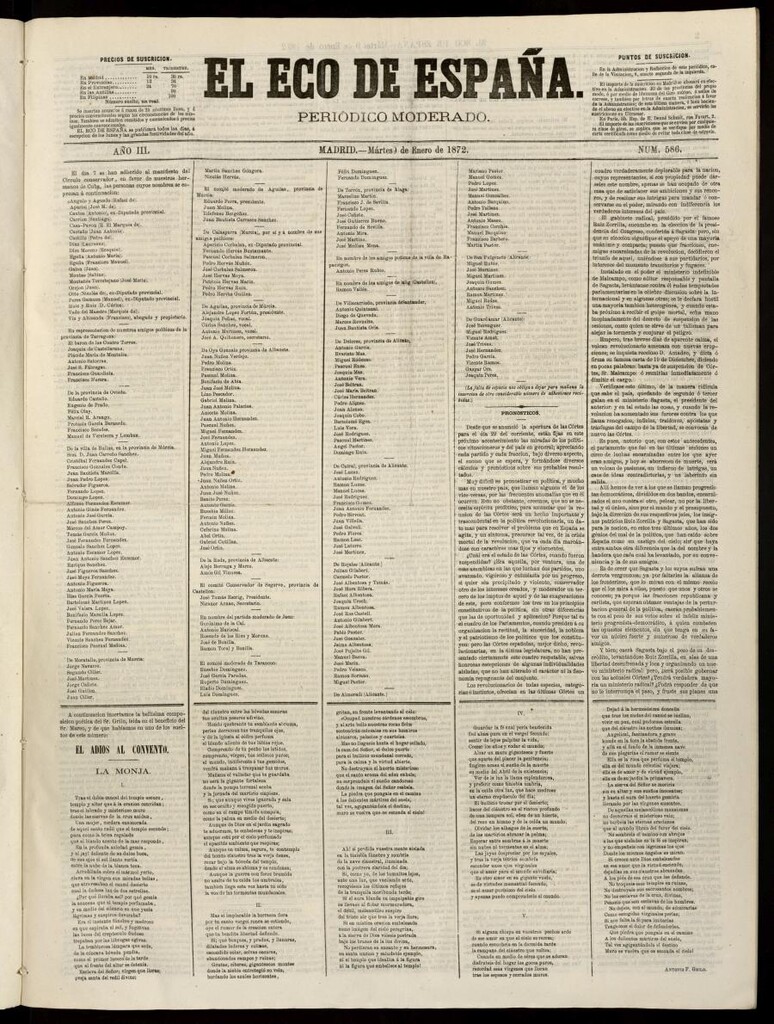 Miniatura de El Eco de España del 9 de enero de 1872