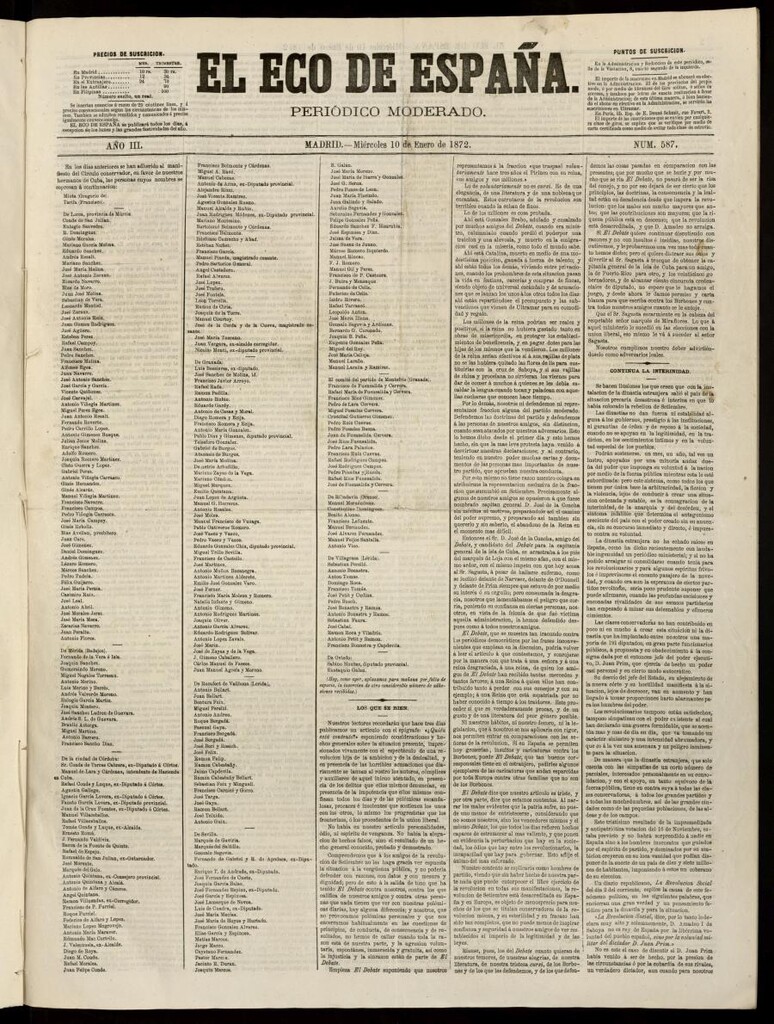 Miniatura de El Eco de España del 10 de enero de 1872