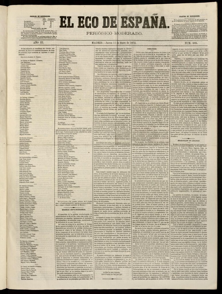 Miniatura de El Eco de España del 11 de enero de 1872