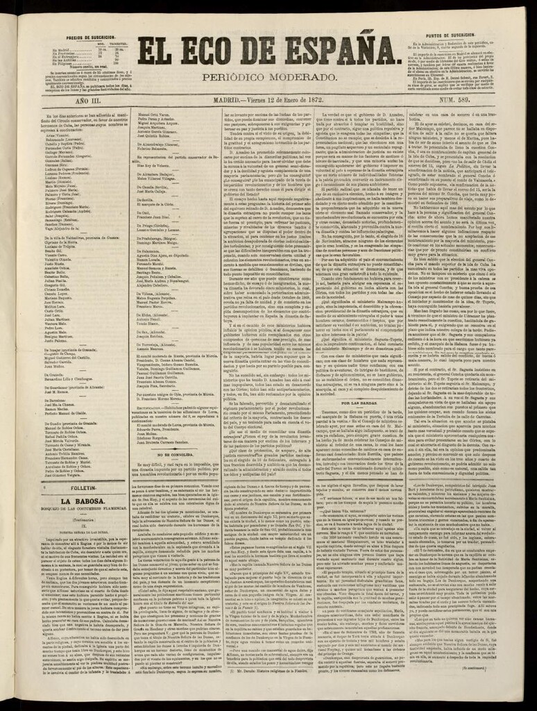 Miniatura de El Eco de España del 12 de enero de 1872