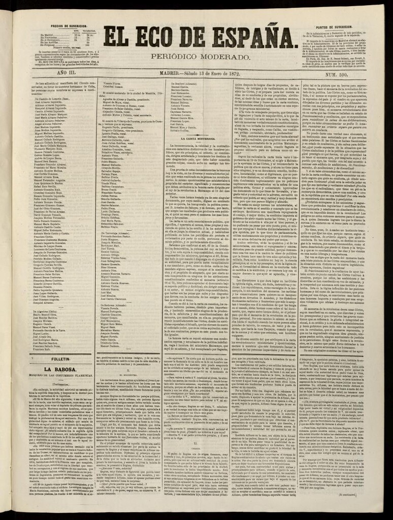 Miniatura de El Eco de España del 13 de enero de 1872
