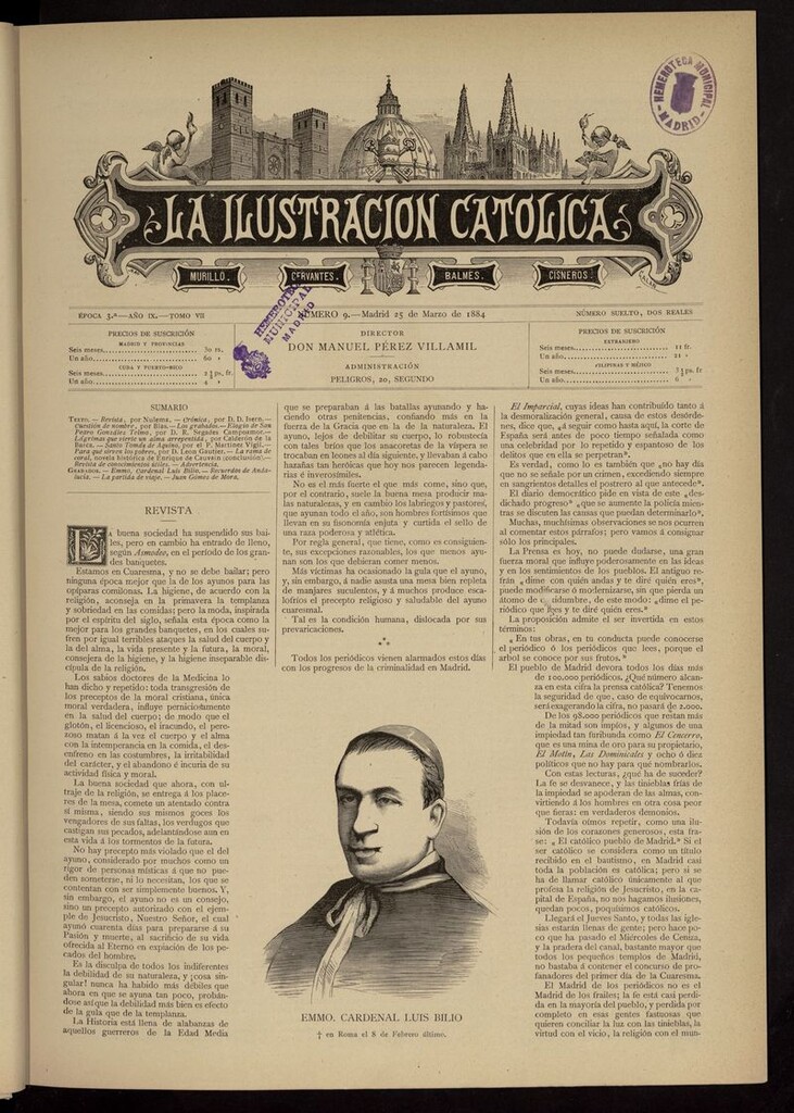 Miniatura de La Ilustración Católica del 25 de marzo de 1884