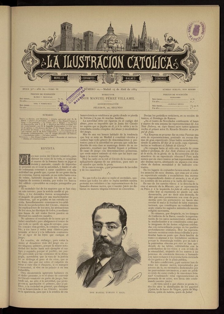 Miniatura de La Ilustración Católica del 15 de bril de 1884