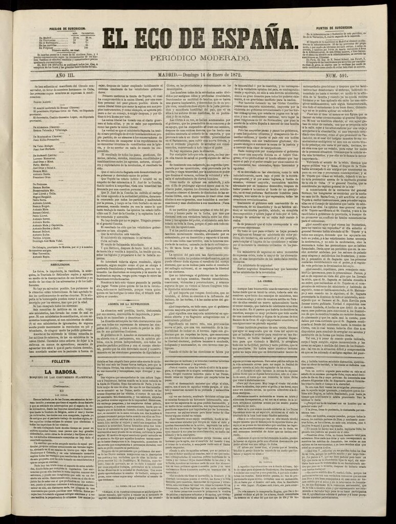 Miniatura de El Eco de España del 14 de enero de 1872