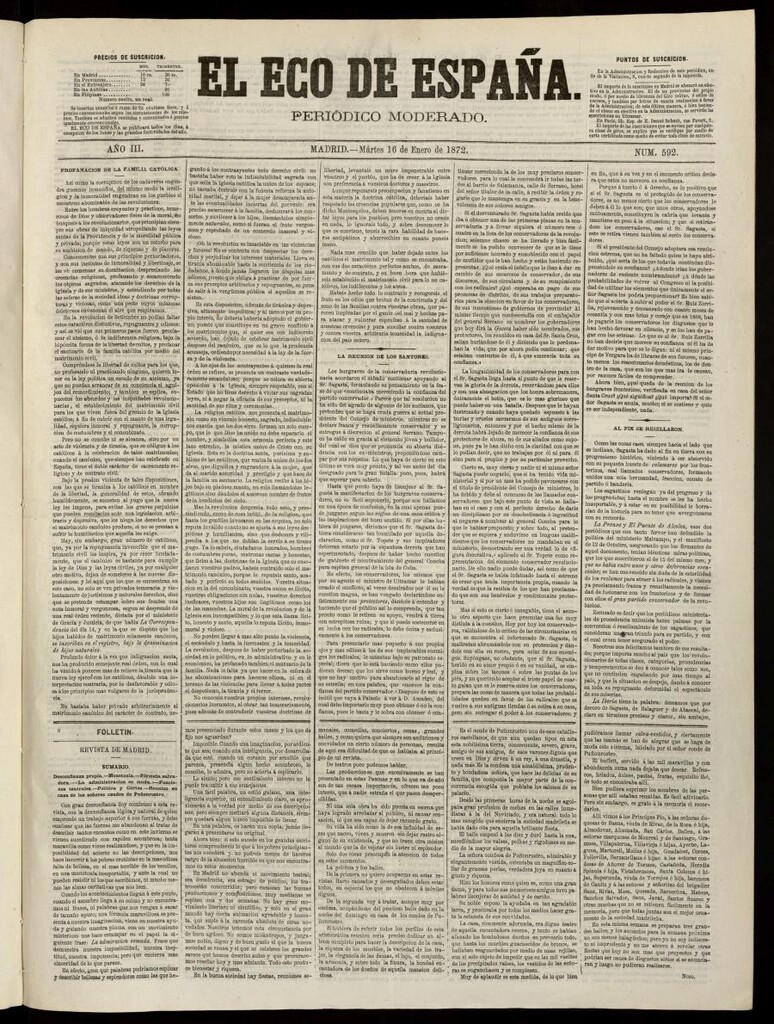 Miniatura de El Eco de España del 16 de enero de 1872