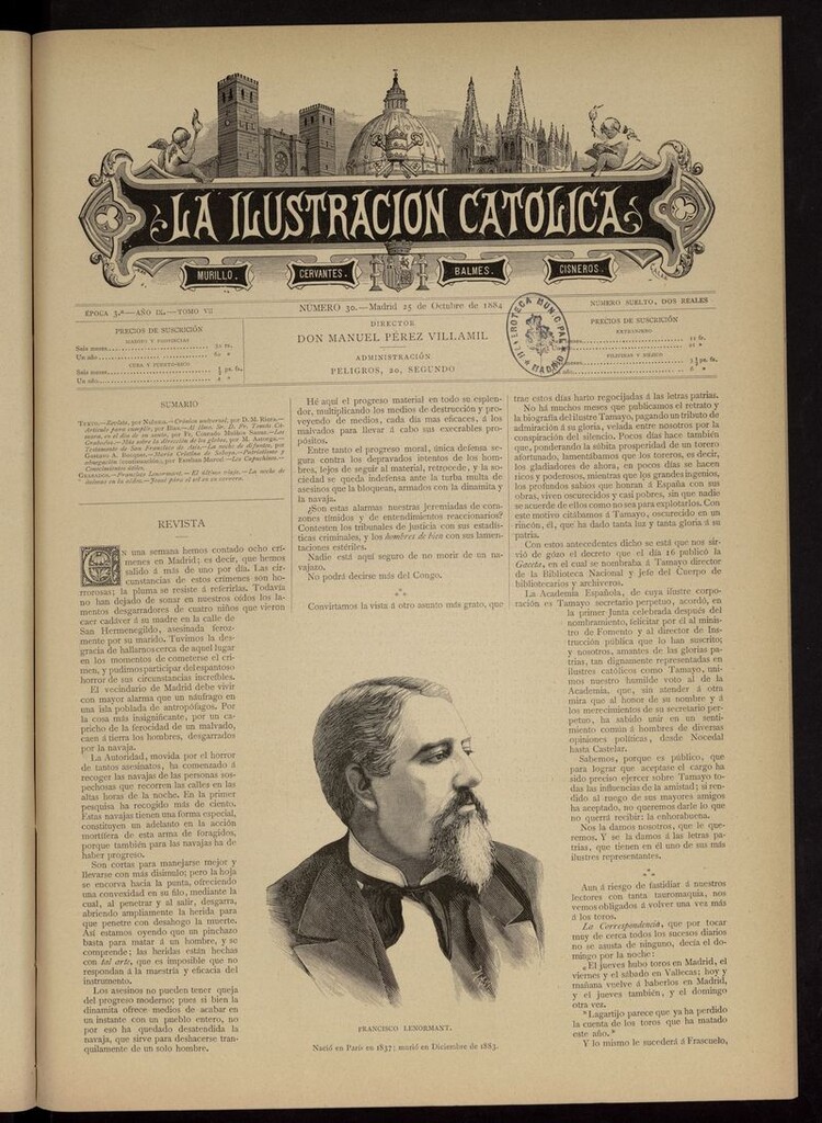 Miniatura de La Ilustración Católica del 25 de octubre de 1884