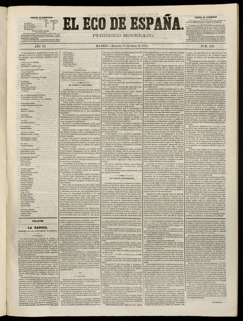 Miniatura de El Eco de España del 17 de enero de 1872