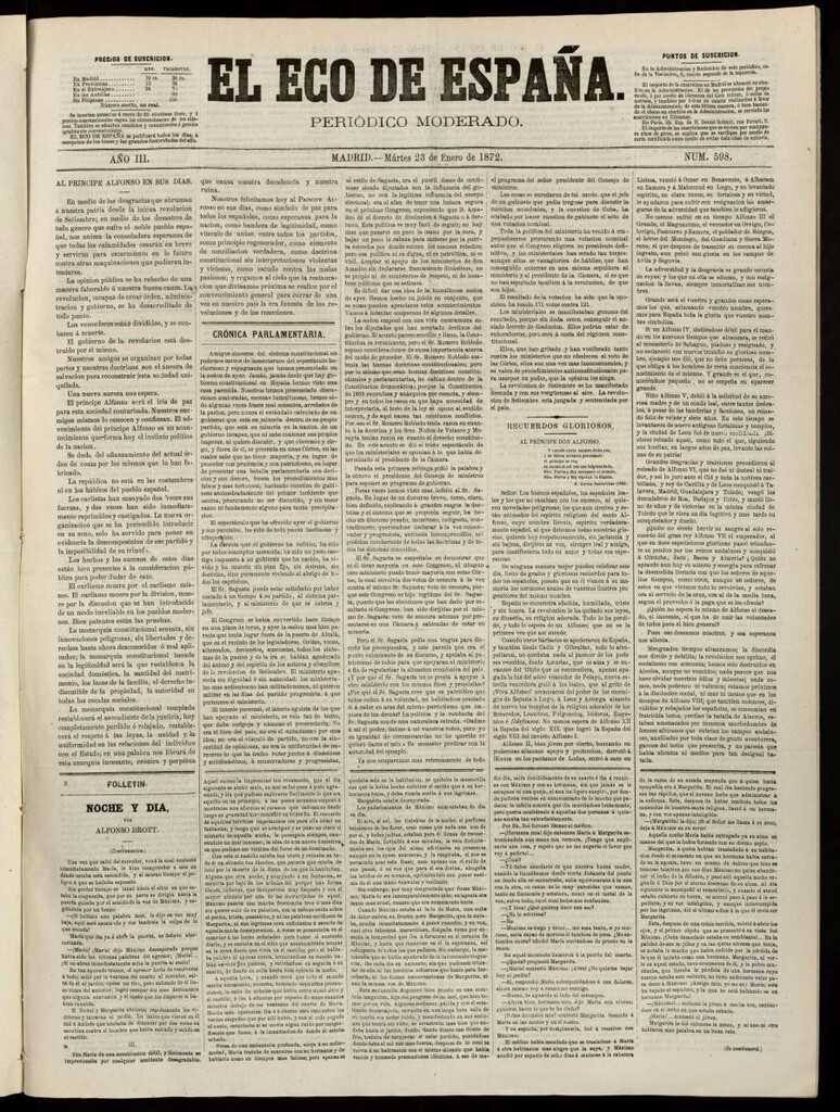 Miniatura de El Eco de España del 23 de enero de 1872