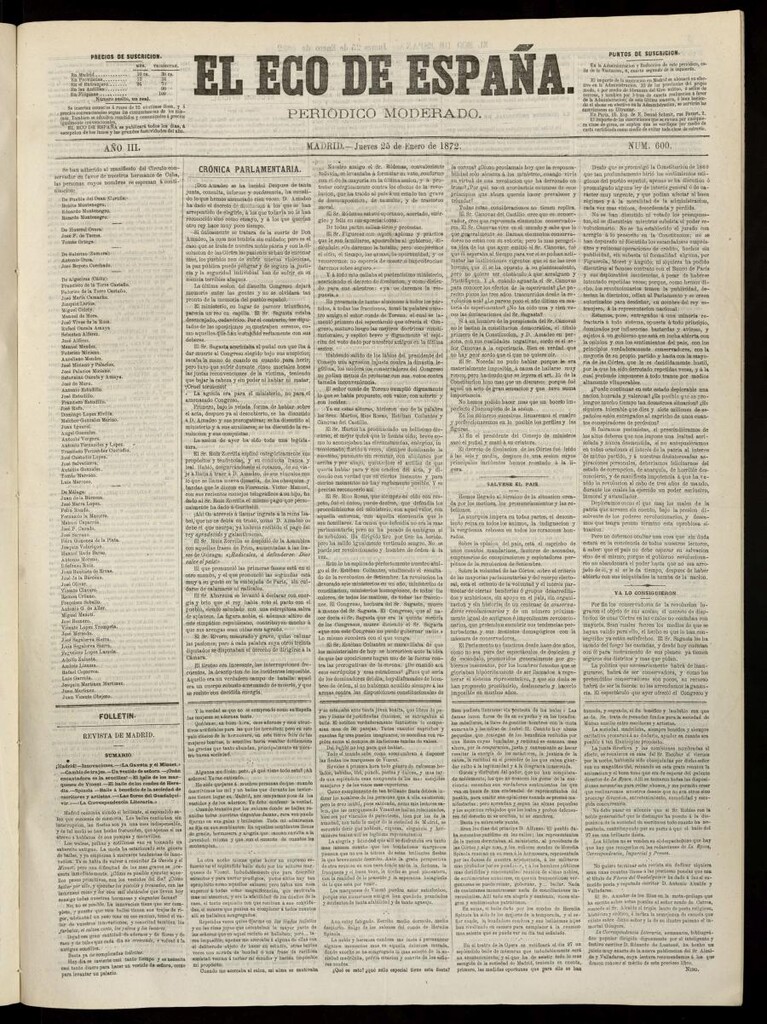 Miniatura de El Eco de España del 25 de enero de 1872