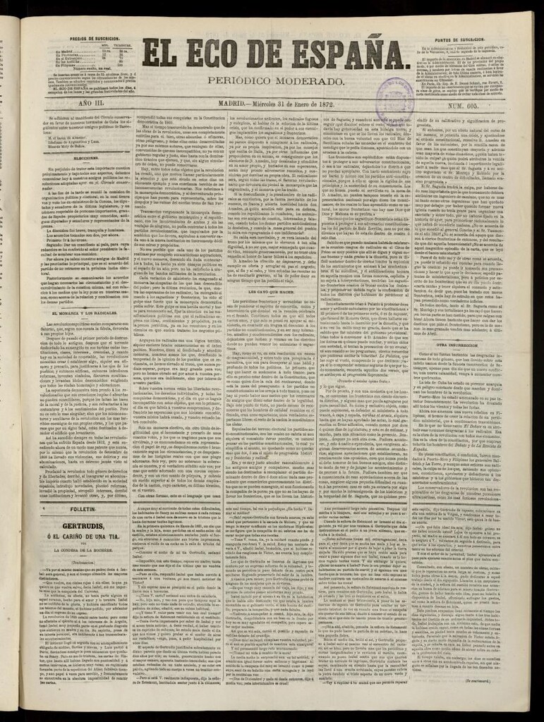 Miniatura de El Eco de España del 31 de enero de 1872