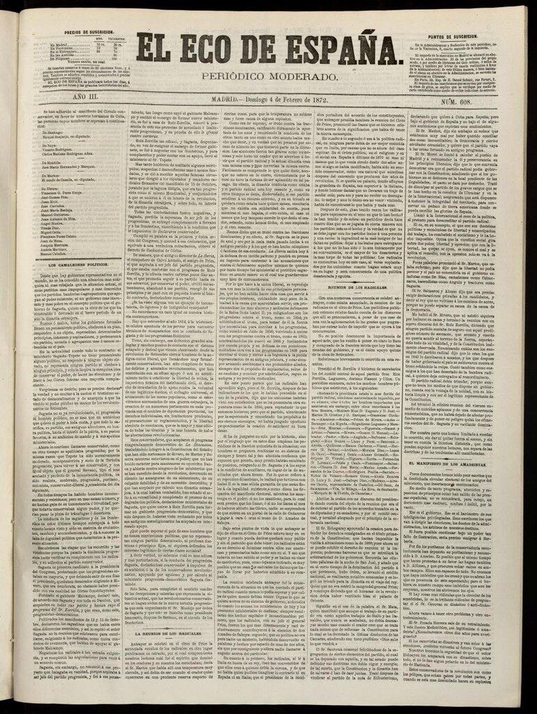 Miniatura de El Eco de España del 4 de febrero de 1872