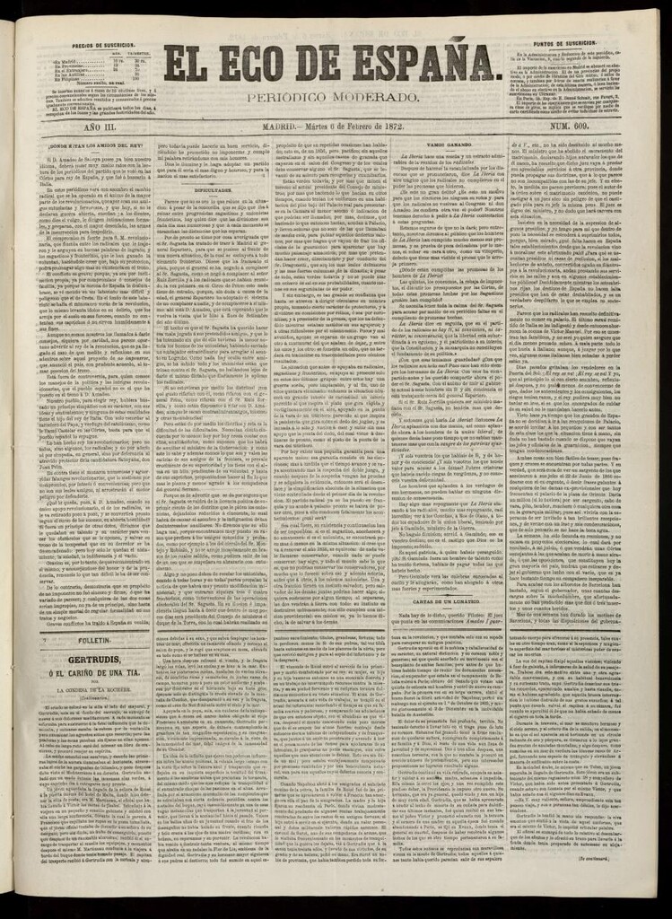 Miniatura de El Eco de España del 6 de febrero de 1872