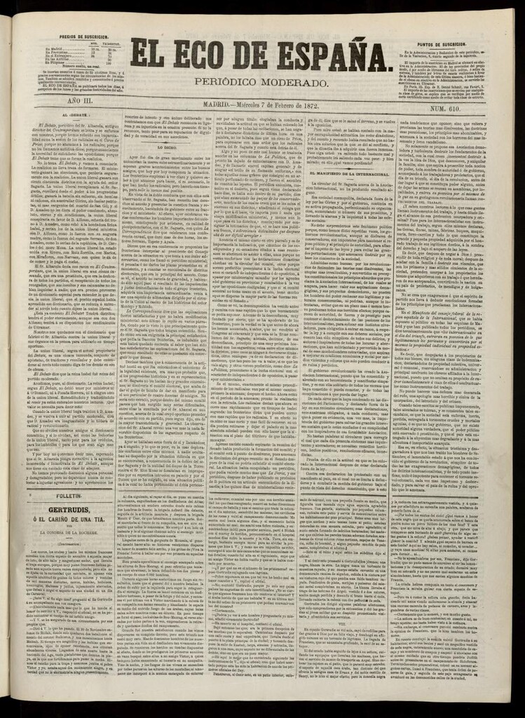 Miniatura de El Eco de España del 7 de febrero de 1872
