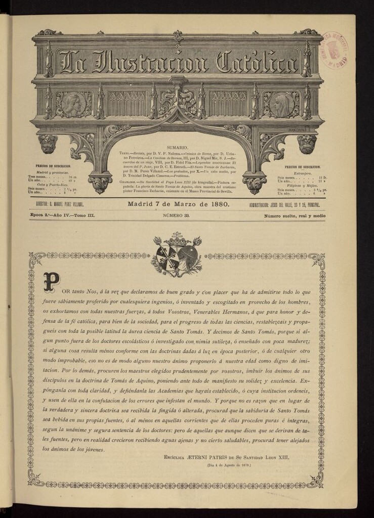 Miniatura de La Ilustración Católica del 7 de marzo de 1880
