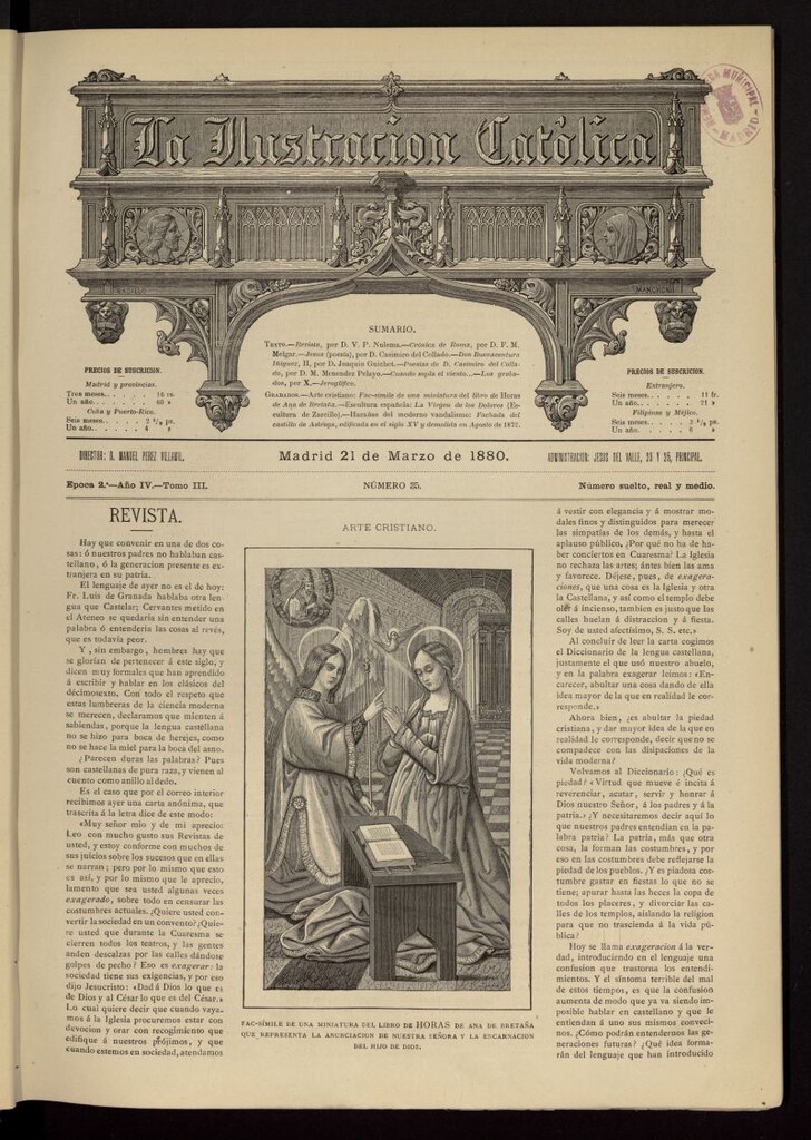 Miniatura de La Ilustración Católica del 21 de marzo de 1880