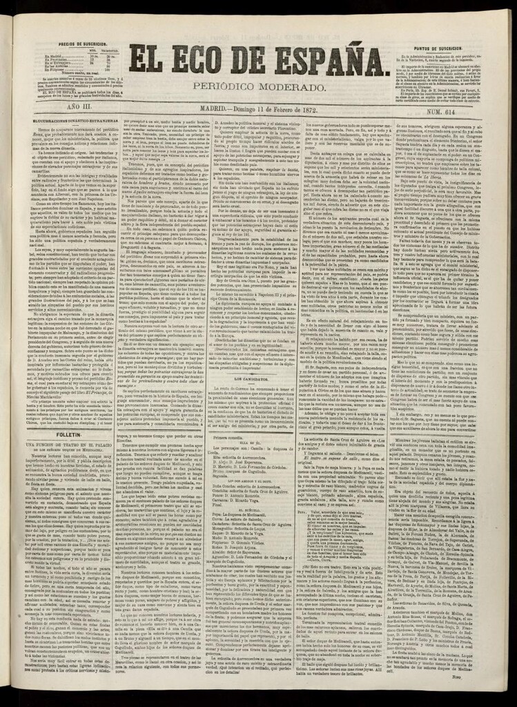 Miniatura de El Eco de España del 11 de febrero de 1872