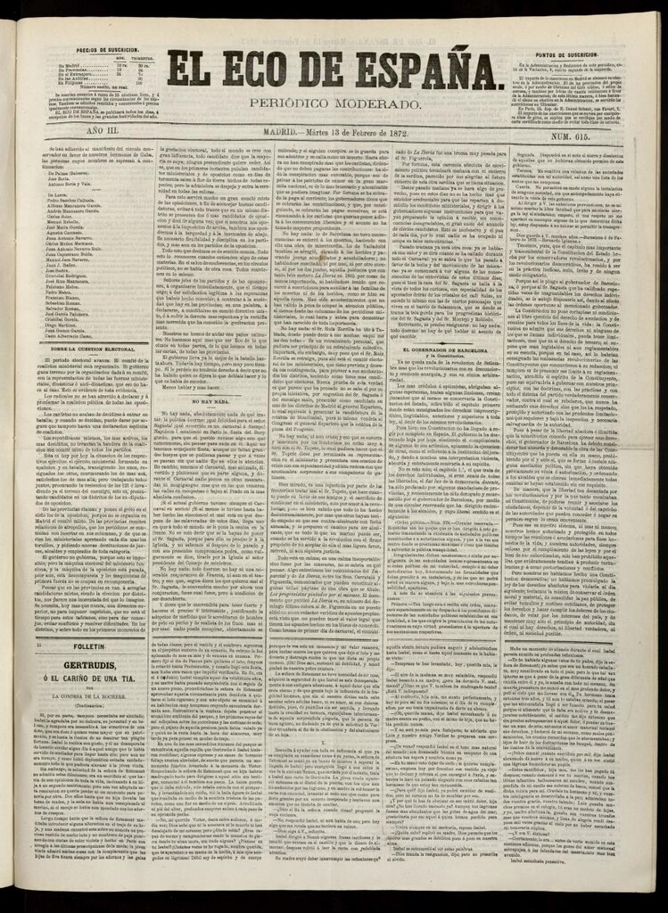 Miniatura de El Eco de España del 13 de febrero de 1872