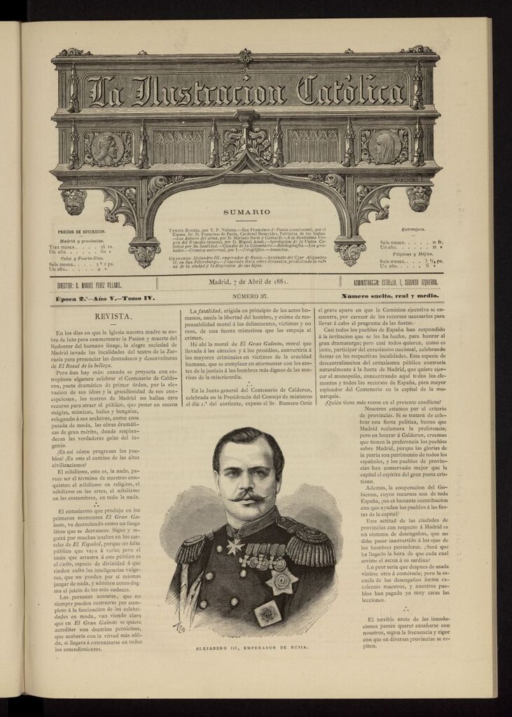 Miniatura de La Ilustración Católica del 7 de abril de 1881