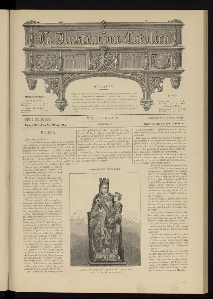 Miniatura de La Ilustración Católica del 21 de abril de 1881