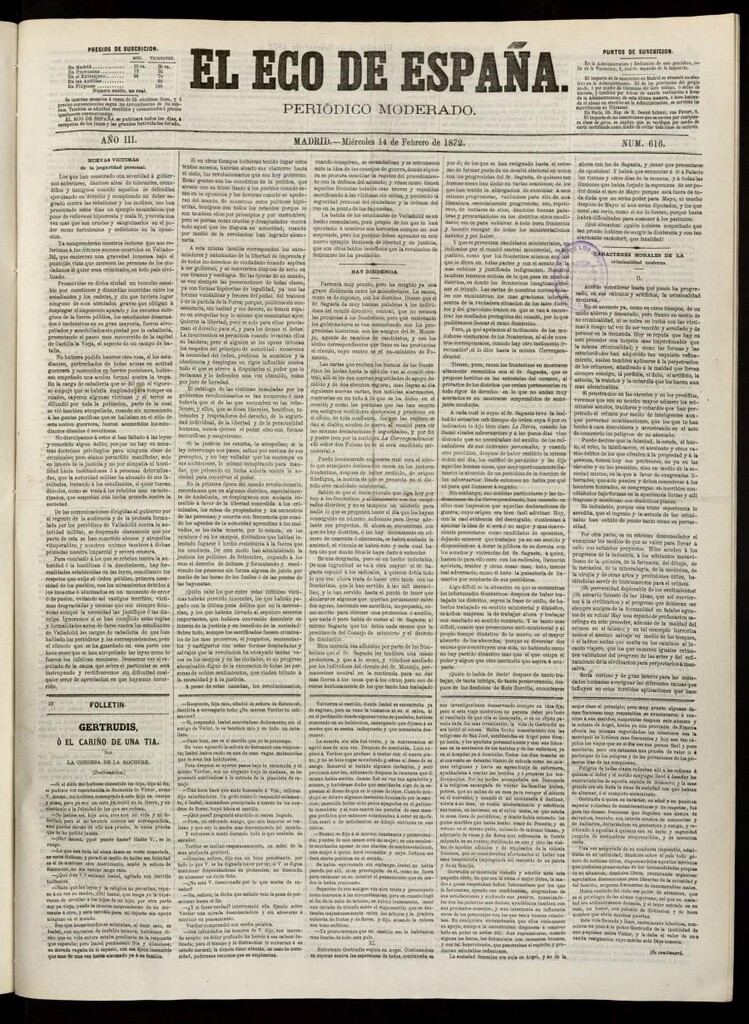 Miniatura de El Eco de España del 14 de febrero de 1872