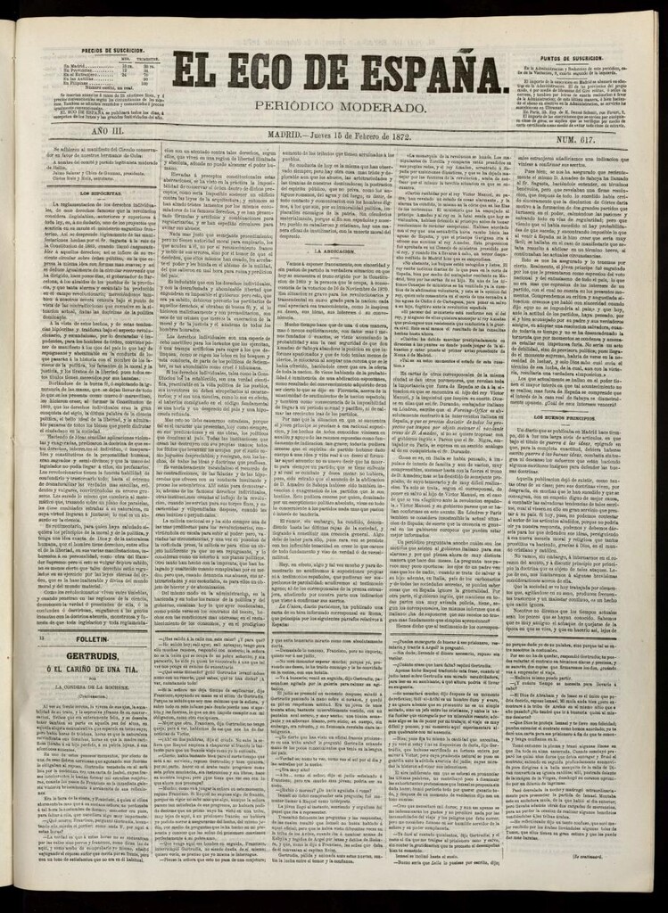 Miniatura de El Eco de España del 15 de febrero de 1872