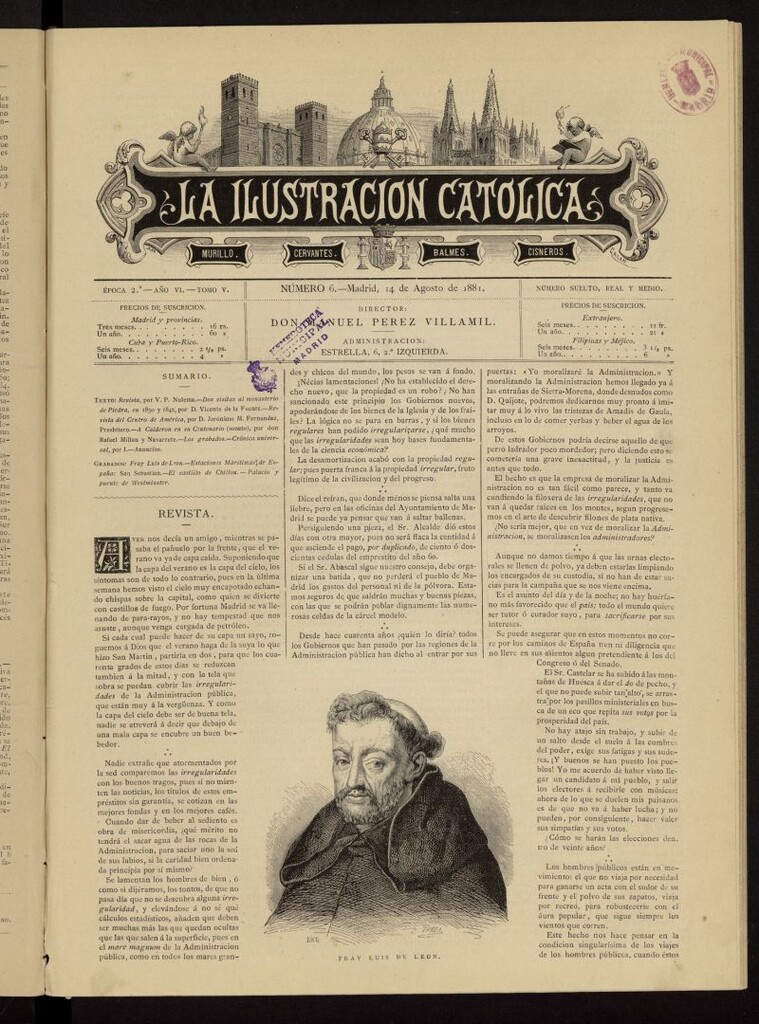 Miniatura de La Ilustración Católica del 14 de agosto de 1881
