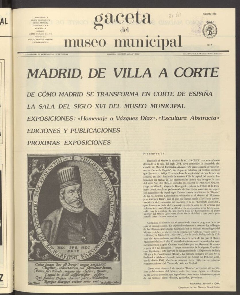 Miniatura de Gaceta del Museo Municipal de agosto de 1982