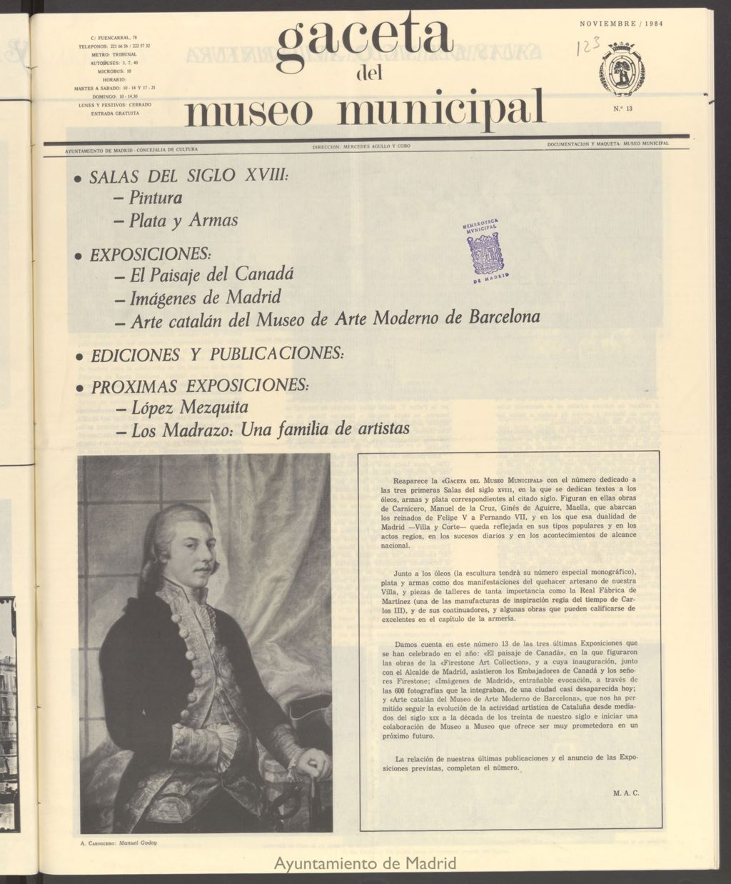 Miniatura de Gaceta del Museo Municipal de noviembre de 1984