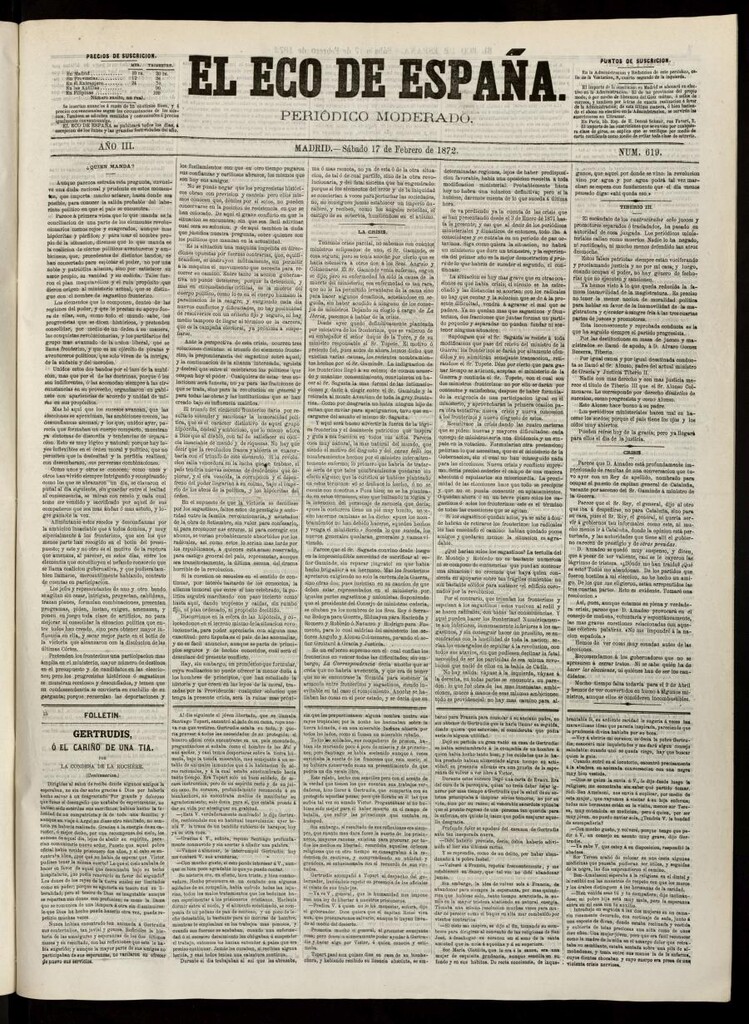 Miniatura de El Eco de España del 17 de febrero de 1872