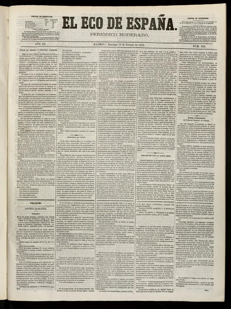 Miniatura de El Eco de España del 18 de febrero de 1872