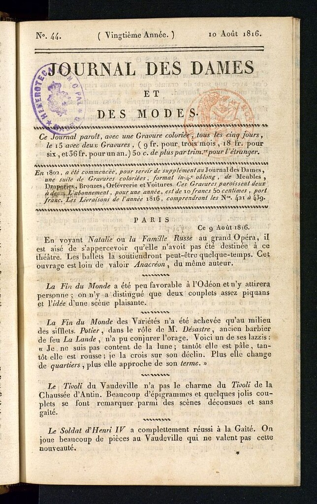 Miniatura de journal des dames et des modes 10 août 1816