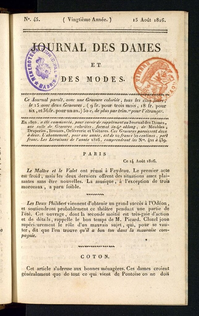 Miniatura de journal des dames et des modes 15 août 1816