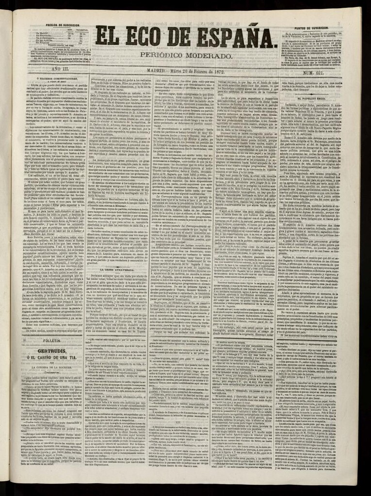 Miniatura de El Eco de España del 20 de febrero de 1872