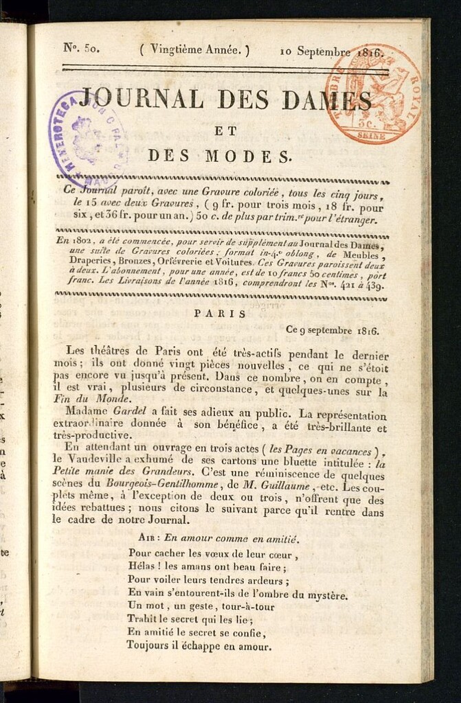Miniatura de journal des dames et des modes 10 septembre 1816