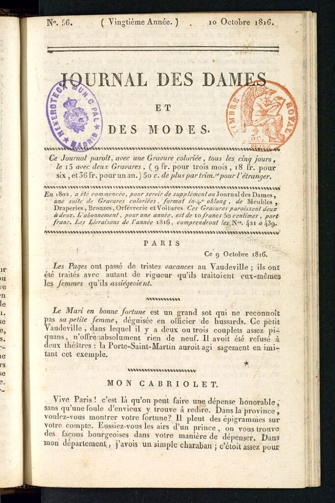 Miniatura de journal des dames et des modes 10 octobre 1816