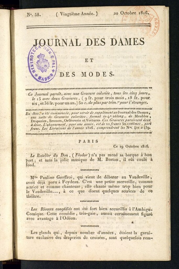Miniatura de journal des dames et des modes 20 octobre 1816