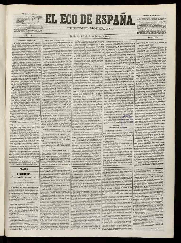 Miniatura de El Eco de España del 21 de febrero de 1872