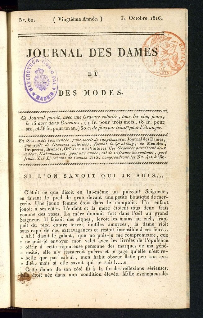 Miniatura de journal des dames et des modes 31 octobre 1816