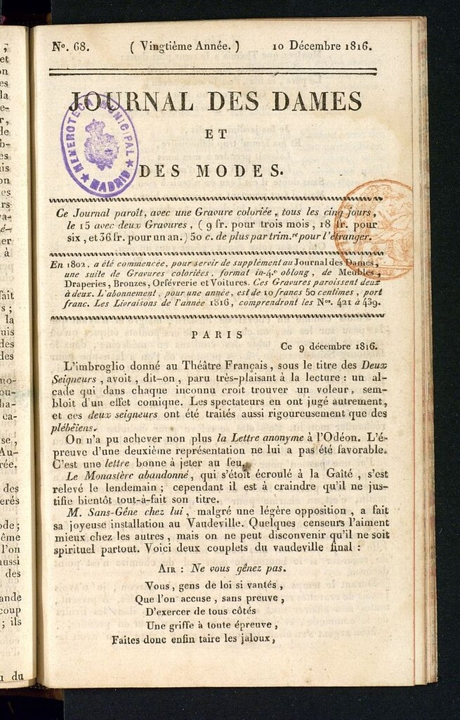 Miniatura de journal des dames et des modes 10 décembre 1816