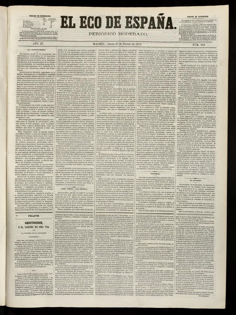 Miniatura de El Eco de España del 22 de febrero de 1872